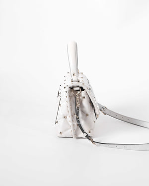 Valentino Garavani White VLTN Print Candystud Top Handle Bag