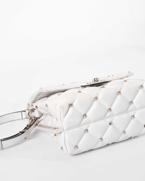 Valentino Garavani White VLTN Print Candystud Top Handle Bag