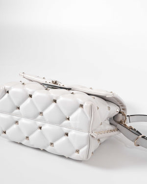 Valentino Garavani White VLTN Print Candystud Top Handle Bag