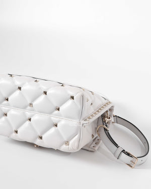 Valentino Garavani White VLTN Print Candystud Top Handle Bag