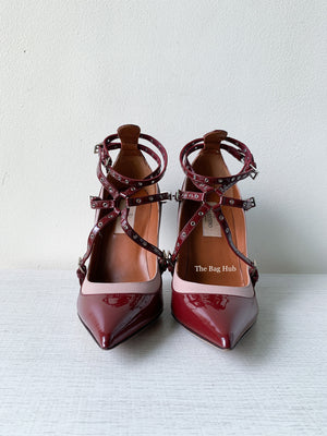 Valentino Garavani Burgundy/Poudre Love Latch Eyelet-Embellished Ankle Strap Size 36-3