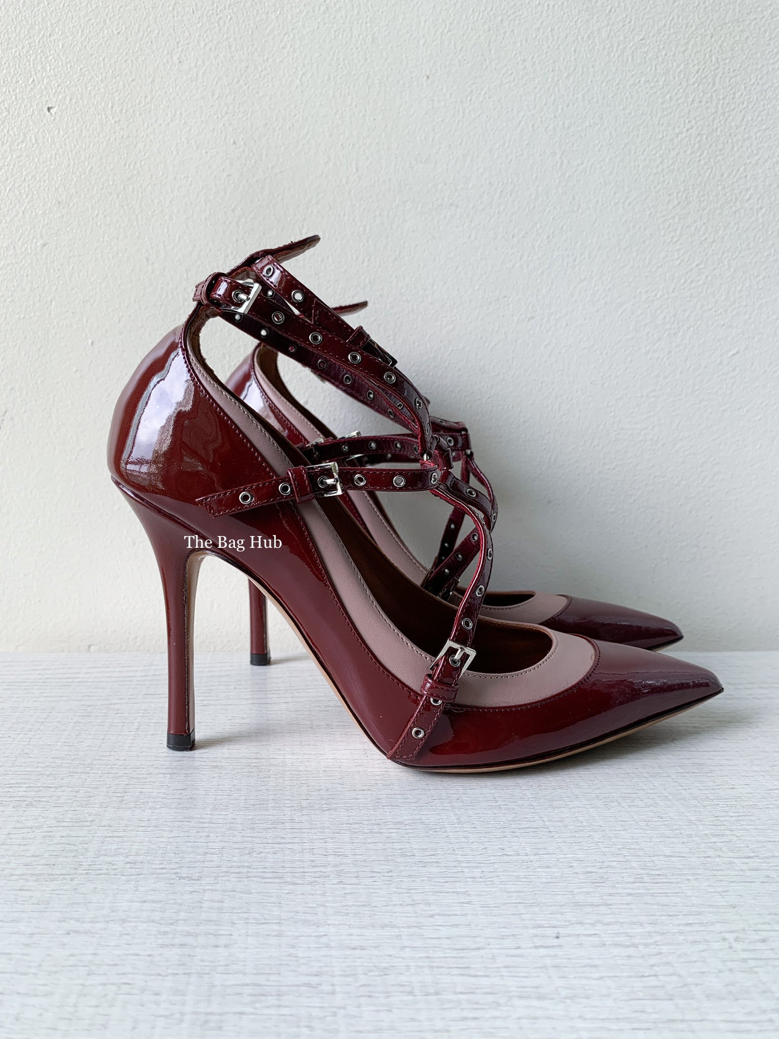 Valentino Garavani Burgundy/Poudre Love Latch Eyelet-Embellished Ankle Strap Size 36-6