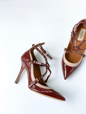Valentino Garavani Burgundy/Poudre Love Latch Eyelet-Embellished Ankle Strap Size 36-1
