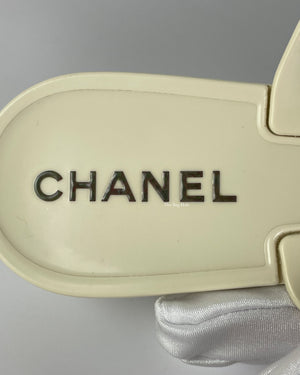 Chanel Cream/Black Jelly CC Camellia Thongs  Sandals Size 37 - 11