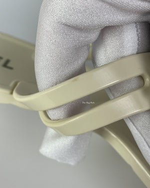 Chanel Cream/Black Jelly CC Camellia Thongs  Sandals Size 37 - 15