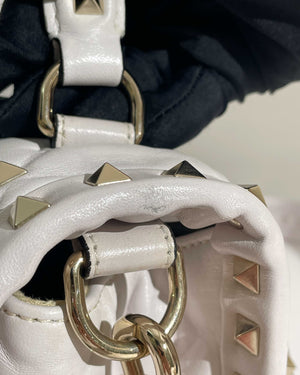 Valentino Garavani White VLTN Print Candystud Top Handle Bag
