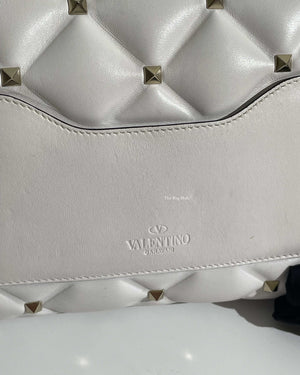 Valentino Garavani White VLTN Print Candystud Top Handle Bag