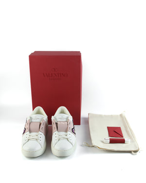 Valentino Garavani White/Pink Butterfly Embroidered Sneakers Size 36-9