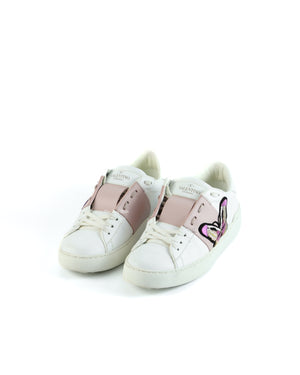 Valentino Garavani White/Pink Butterfly Embroidered Sneakers Size 36-2