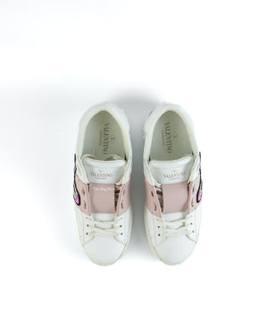 Valentino Garavani White/Pink Butterfly Embroidered Sneakers Size 36-4