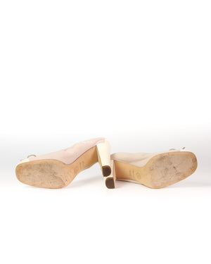 Chanel Beige/White Canvas Pumps Size 36.5 C