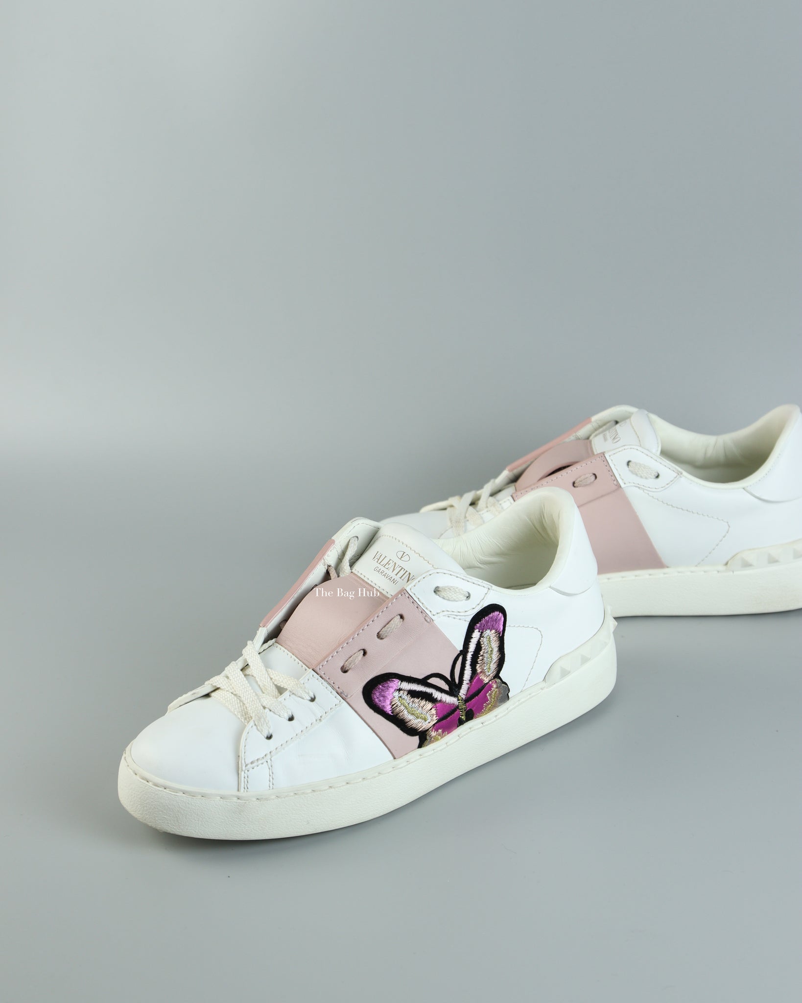 Valentino White/Pink Butterfly Embroidered Sneakers Size The Bag Hub
