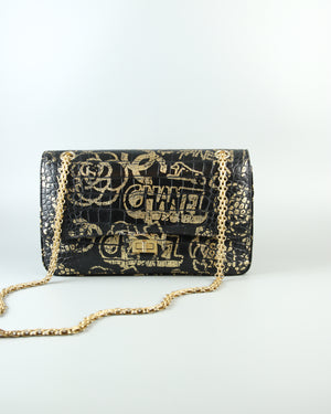 Chanel Black/Gold Graffiti Crocodile Embossed Reissue 2.55 226 Flap Bag-1