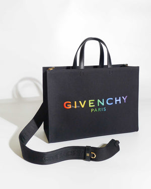 Givenchy Black Canvas Rainbow Medium G Tote Shopping Bag