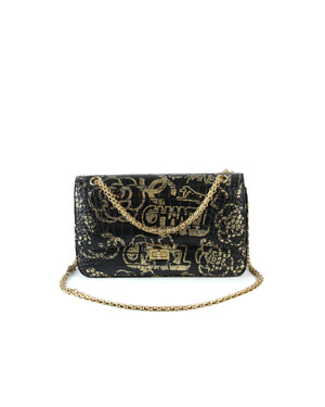 Chanel Black/Gold Graffiti Crocodile Embossed Reissue 2.55 226 Flap Bag-2