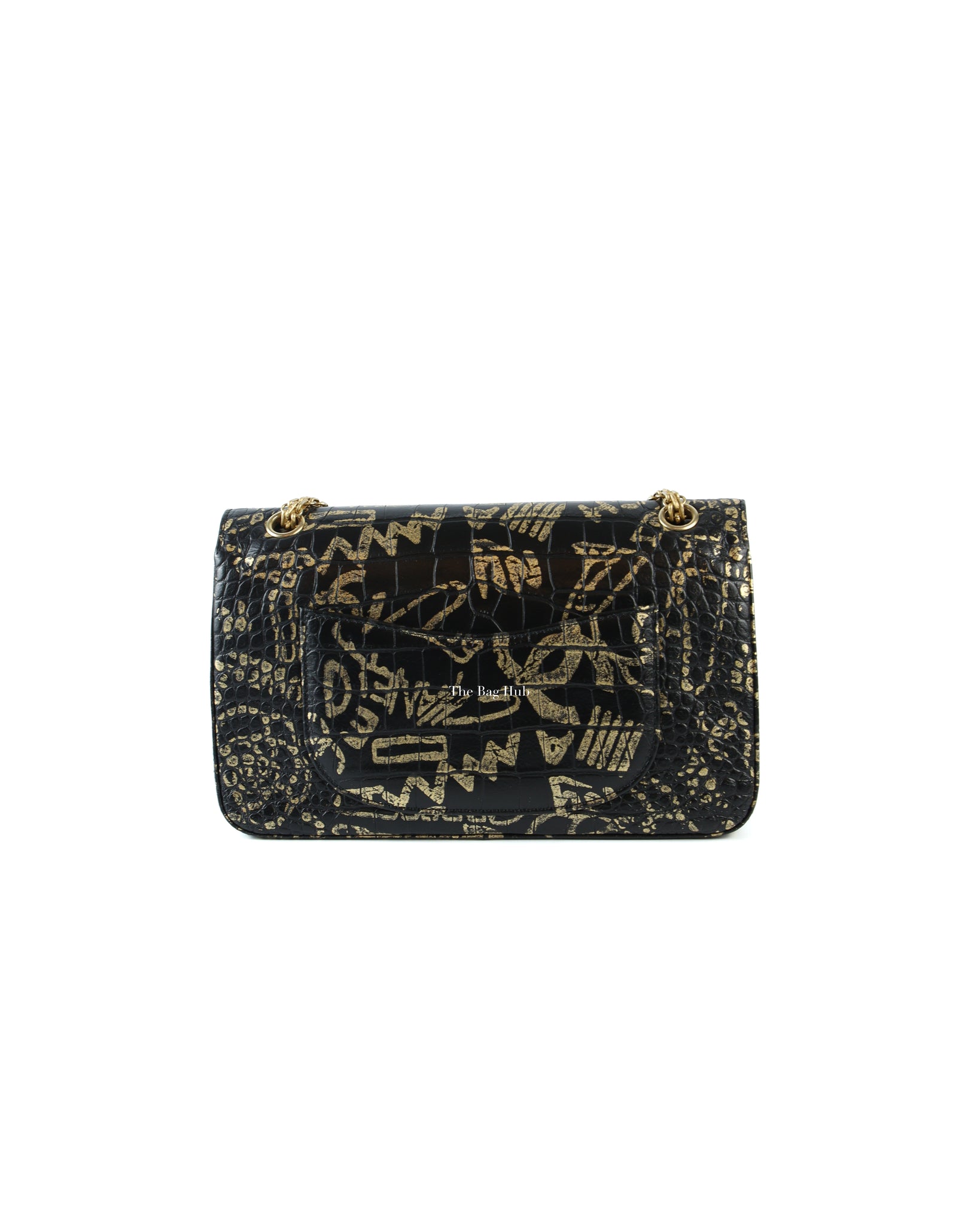 Chanel Black/Gold Graffiti Crocodile Embossed Reissue 2.55 226 Flap Bag-3