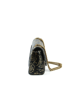 Chanel Black/Gold Graffiti Crocodile Embossed Reissue 2.55 226 Flap Bag-4