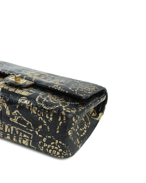 Chanel Black/Gold Graffiti Crocodile Embossed Reissue 2.55 226 Flap Bag-8