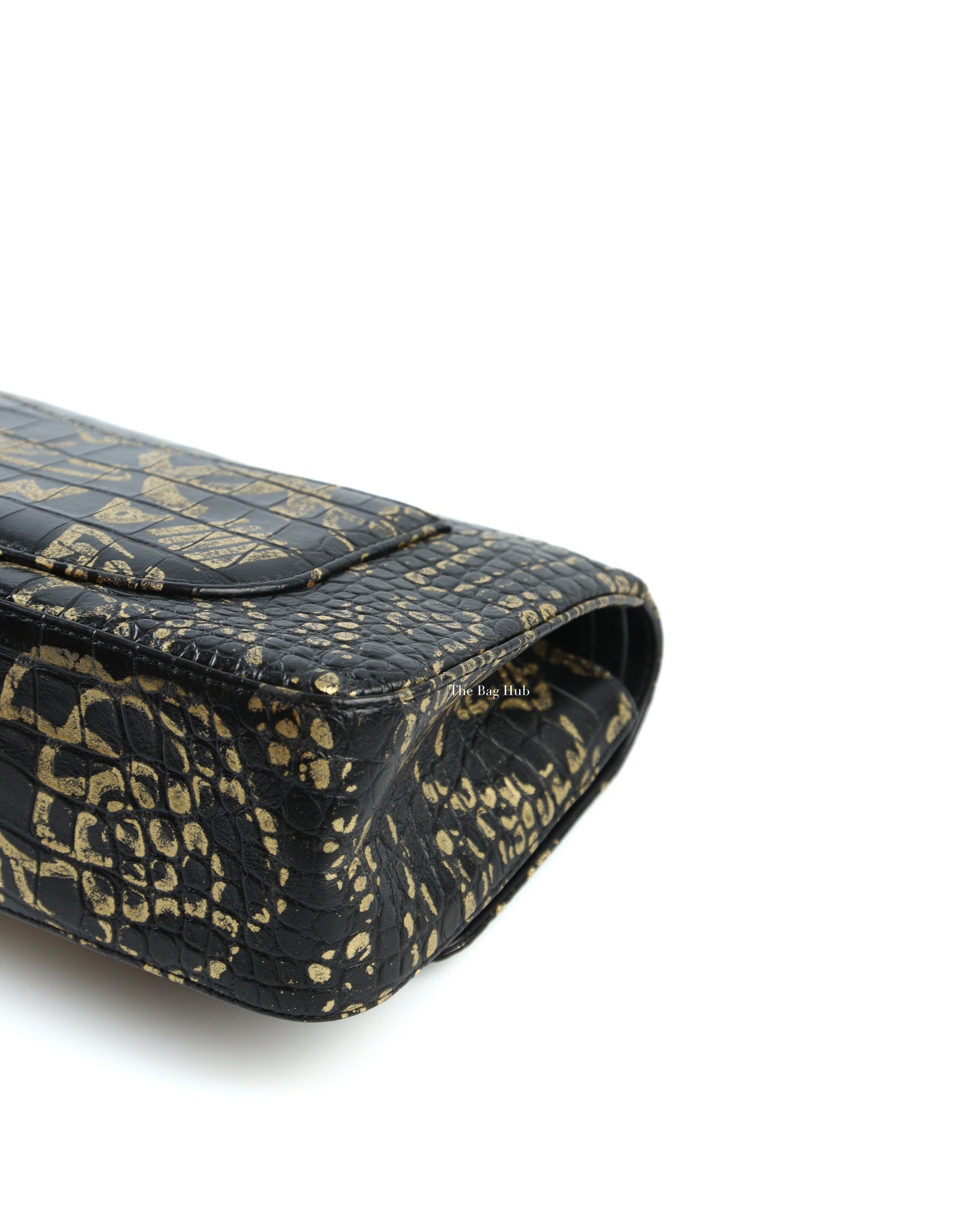Chanel Black/Gold Graffiti Crocodile Embossed Reissue 2.55 226 Flap Bag-10