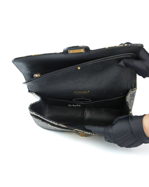 Chanel Black/Gold Graffiti Crocodile Embossed Reissue 2.55 226 Flap Bag-11