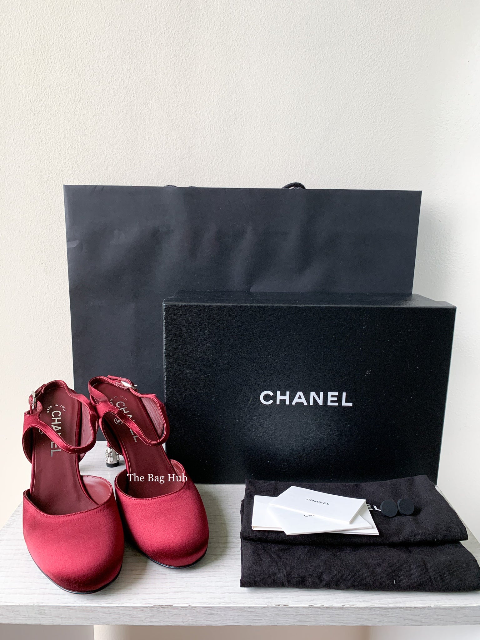 Chanel Burgundy Satin Open Shoes Size 38.5
