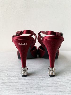 Chanel Burgundy Satin Open Shoes Size 38.5