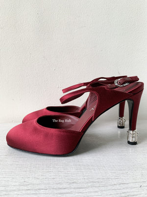 Chanel Burgundy Satin Open Shoes Size 38.5