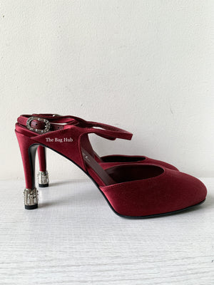 Chanel Burgundy Satin Open Shoes Size 38.5