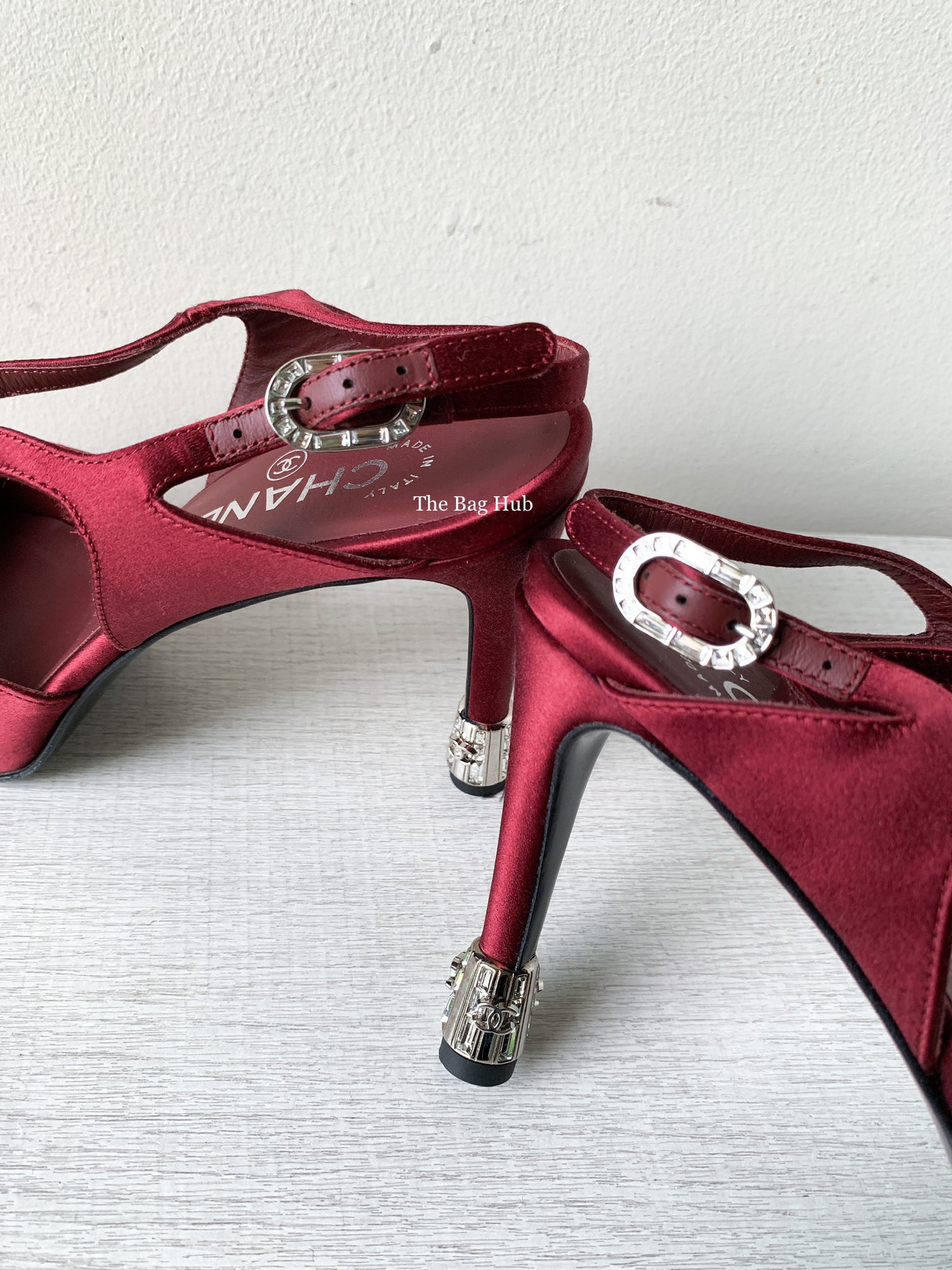 Chanel Burgundy Satin Open Shoes Size 38.5