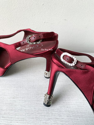 Chanel Burgundy Satin Open Shoes Size 38.5