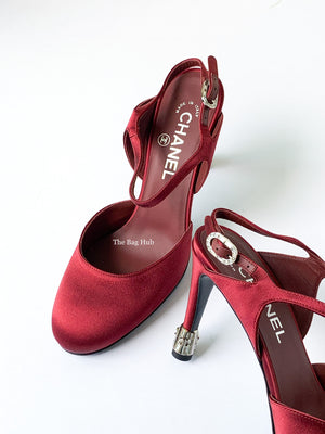 Chanel Burgundy Satin Open Shoes Size 38.5