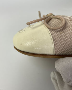 Chanel Beige/White Canvas Pumps Size 36.5 C