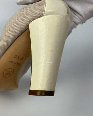 Chanel Beige/White Canvas Pumps Size 36.5 C