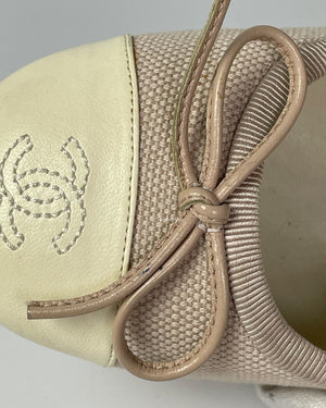 Chanel Beige/White Canvas Pumps Size 36.5 C