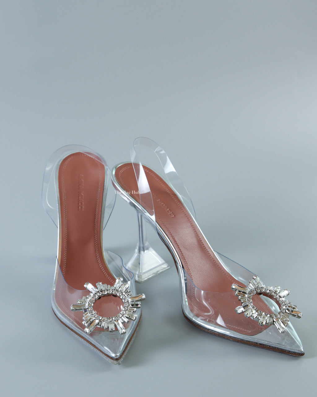 Amina Muaddi Belgium PVC Clear Transparent Buckle Crystal Embellished Pumps Glass 95MM Heel Size 39-1