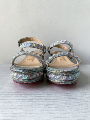 Christian Louboutin Silver Pyraclou Wedge Size 36-4