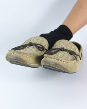 Bottega Venetta Mocca Intrecciato Suede Bow Slip On Loafers Size 39-11