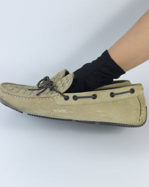 Bottega Venetta Mocca Intrecciato Suede Bow Slip On Loafers Size 39-12