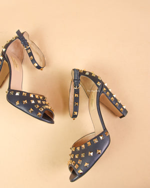 Valentino Marine Rockstud Peep Toe Block Heel Size 39