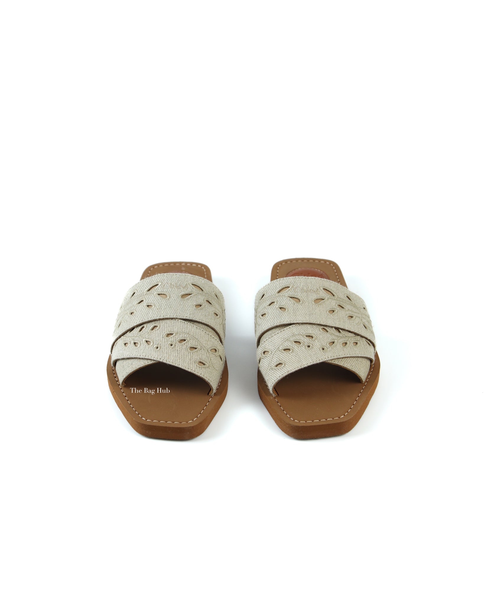 Chloe Deep Ivory Woody Linen Slides 38-3