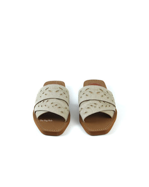 Chloe Deep Ivory Woody Linen Slides 38-3