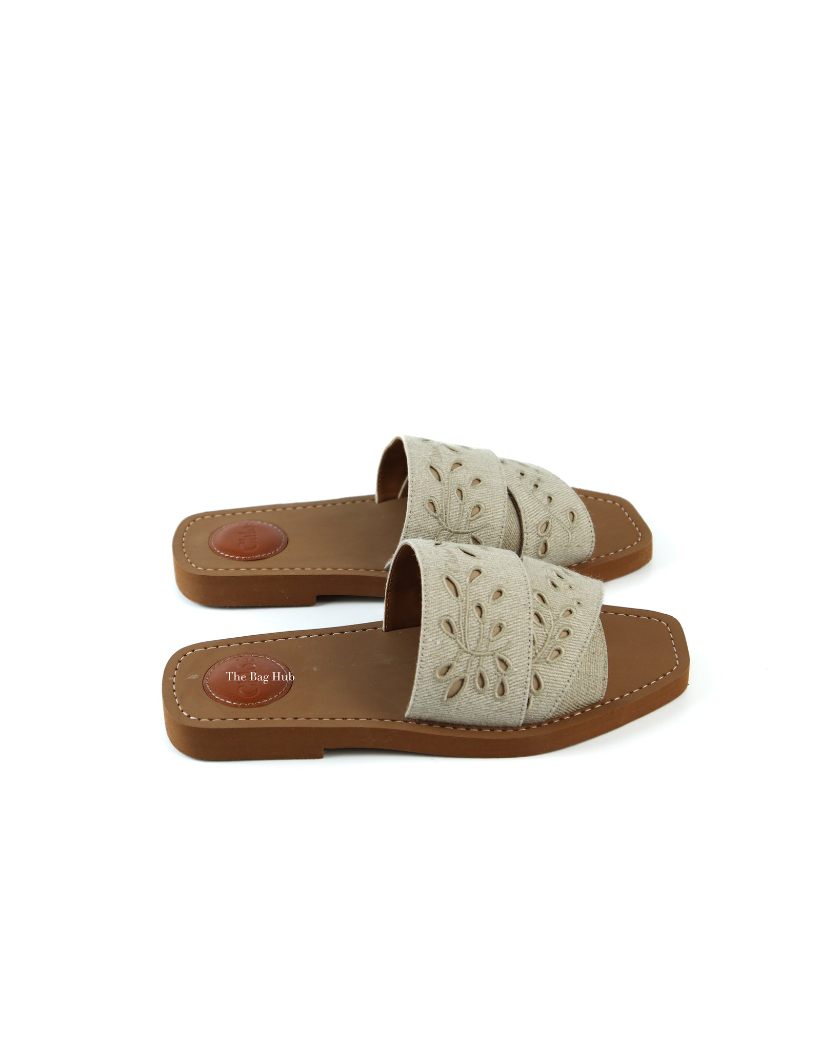 Chloe Deep Ivory Woody Linen Slides 38-5