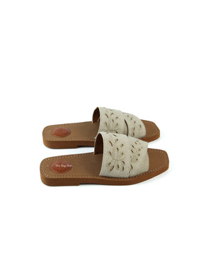 Chloe Deep Ivory Woody Linen Slides 38-5