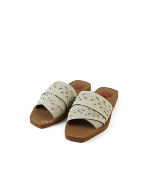 Chloe Deep Ivory Woody Linen Slides 38-2