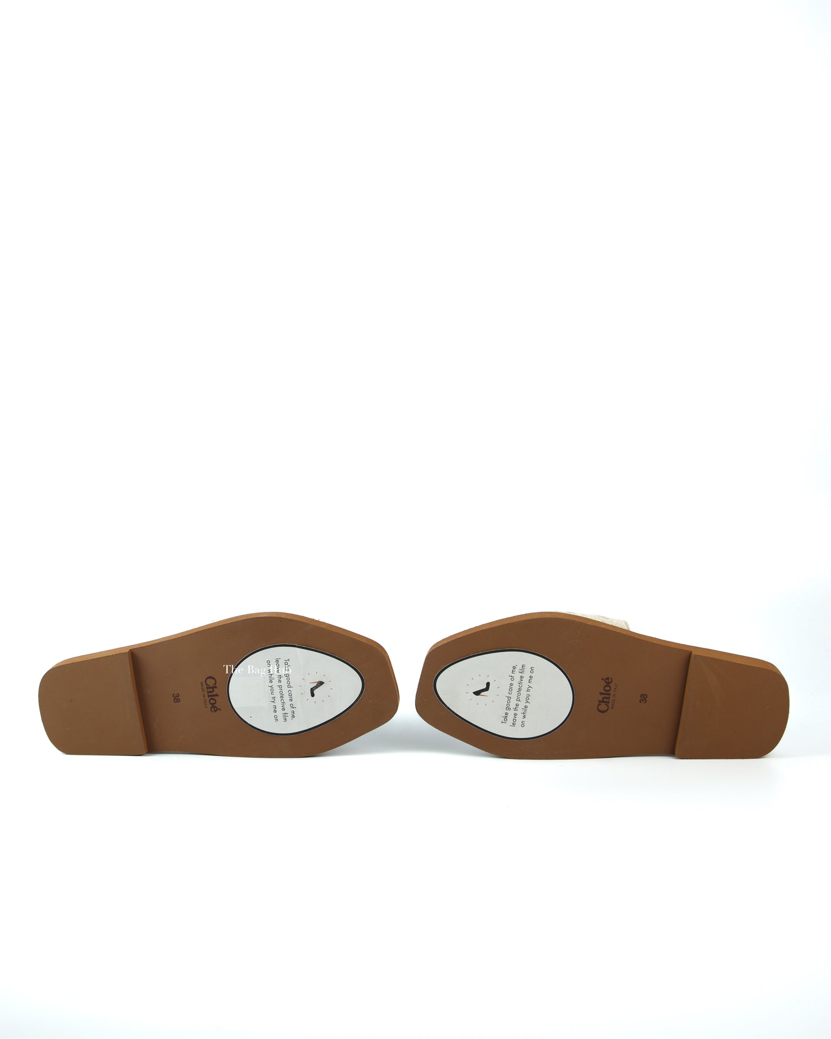 Chloe Deep Ivory Woody Linen Slides 38-8