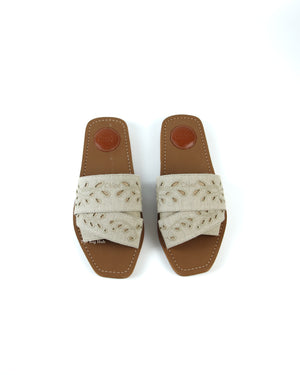 Chloe Deep Ivory Woody Linen Slides 38-4