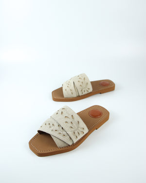 Chloe Deep Ivory Woody Linen Slides 38-1