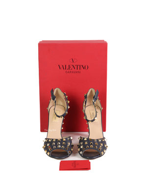 Valentino Marine Rockstud Peep Toe Block Heel Size 39