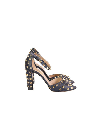 Valentino Marine Rockstud Peep Toe Block Heel Size 39