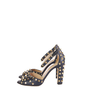 Valentino Marine Rockstud Peep Toe Block Heel Size 39